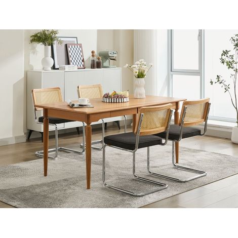Sedie da pranzo set da 2, schienale in rattan, base cromata, nere DESVIAE (1/5)