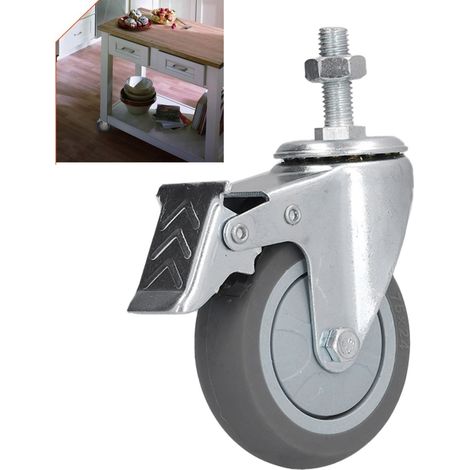 Roue pivotante en caoutchouc gris de 7,6 cm (3 pouces) avec vis à billes et frein (1/5)