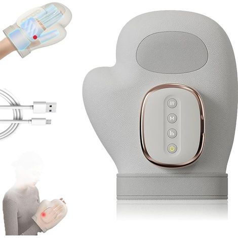 Gant de Massage électrique for Les Mains,Masseur sans Fil avec Compression et Chauffage, Masseur Portable Rechargeable,3 Modes et 5 Niveaux d'intensité,for l'arthrite et Le Syndrome du Canal carpien