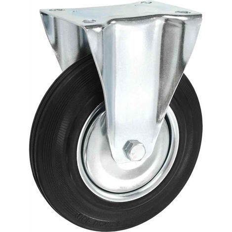 Roulettes fixes 200 mm pour meuble et chariot en caoutchouc et fer zingué noir - Lot de 8 (1/3)
