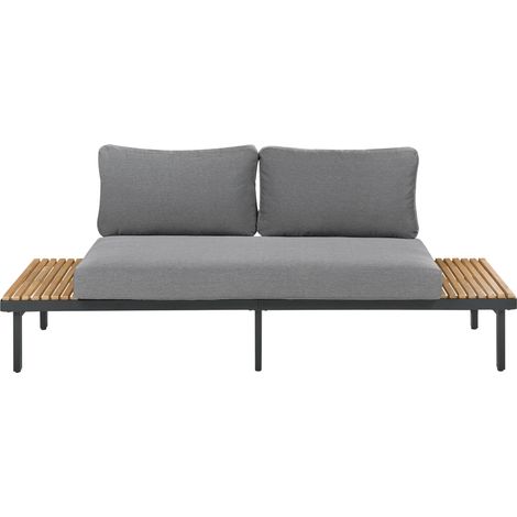 Sofá de exterior moderno 2 plazas jardín de madera de acacia cojines gris oscuro Fivizzano (1/5)