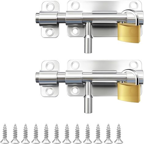 Targette de Porte - Loquet Porte - Verrou Porte 4 Pouces - Targette de Porte Extérieur 2 Pièces - Acier Inoxydable, Coulissant, Antirouille, Avec Vis - Pour Portes, Clôtures, Jardin (Argenté) (1/5)