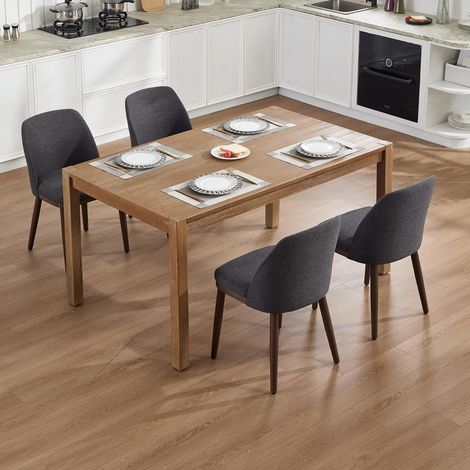 Wahson Juego de 4 Sillas de Comedor de Lino con Patas de Madera, Silla Tapizada Estilo Contemporáneo con Respaldo, Negro