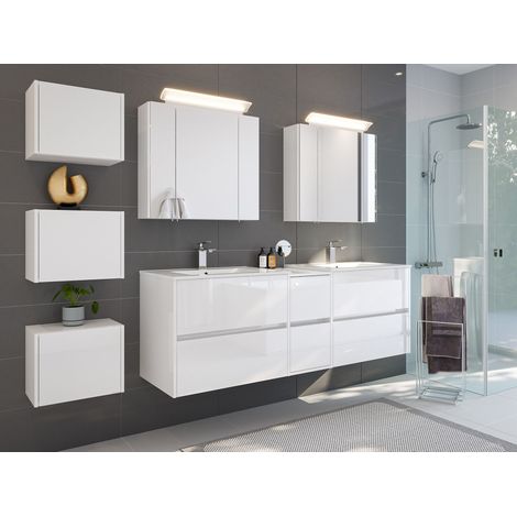 Badmöbelset Taifun 170cm 4tlg mit 2x Spiegelschrank und 3er Boxen Set weiß Hgl