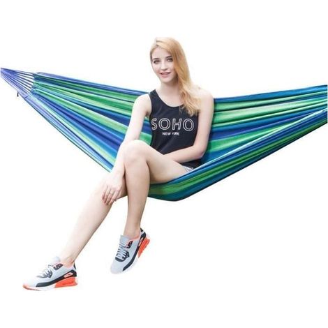 E-SENIOR-Hamac 200x150cm Toile à Voile 2 Personnes 200kg de Charge Loisirs Patio Léger Camping - Bleu (1/4)
