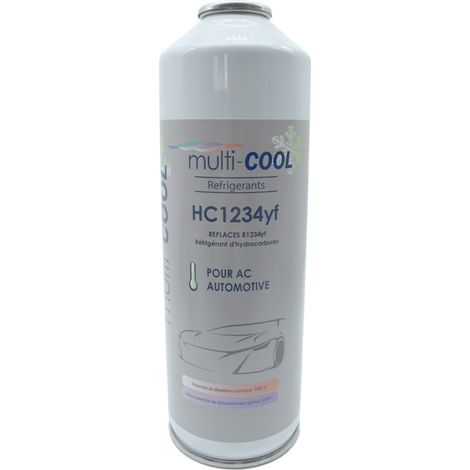 Canette réfrigérant MULTICOOL HC1234yf , remplace le 1234yf - 200 grs, avec filetage 1/2 ACME