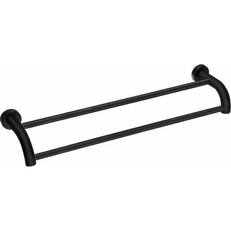 1 Porte-serviettes mural, acier inoxydable SUS304, double barre, finition noire, pour salle de bain, buanderie, garage (1/4)