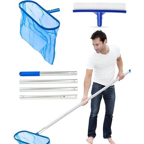 3-Piece Pool Cleaning Kit, 140cm Aluminum Pole, Deep Net, 25cm Brush, for Ponds and Spas (1/5)