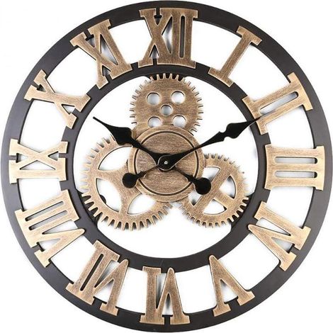 Horloge Murale 3D Vintage en Bois Silencieux 30x30cm, Style Européen Classique, Chiffres Romains, Mécanisme Silencieux, Décor Industriel Steampunk pour Salon (1/5)