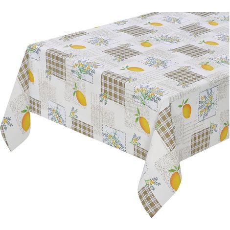 Tovaglia Cucina Antimacchia Limone Plastificata Effetto Tessuto Retro Felpato 100% Made In Italy - 140x260 cm