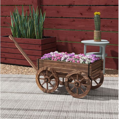 Pflanzwagen 61x31x17.5 cm braun Holz mit Rädern und Griff im Retro-Design (1/5)