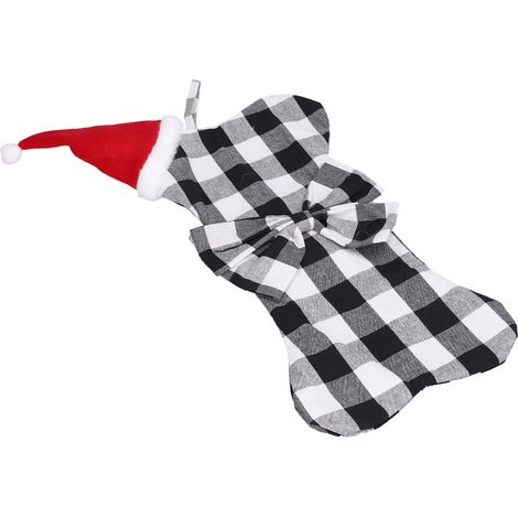Weihnachtsbaumschmuck aus Polyester mit Gittermuster, hängender Weihnachtsstrumpfanhänger, Geschenktüte für Kinder (Schwarz-Weiß) (1/5)