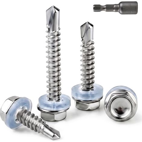 Vis Autoforeuse Inox Tête Hexagonale Rondelle M4.8x19mm 100 Pcs (1/5)