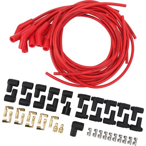 Zündkerzen-Zündkabelsatz (45°/135°) mit Staubschutzkappe, Hochleistungs-8,5-mm-Durchmesser, Ersatz für Chevy Red (1/5)
