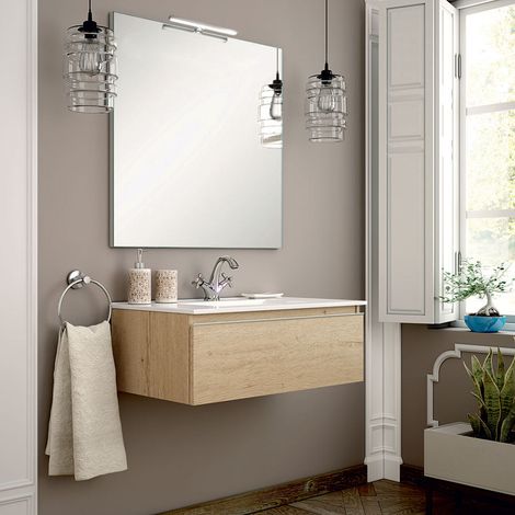 Meuble de salle de bain 80 cm simple vasque - 1 tiroir - bambou (chêne clair) - PENA (1/5)