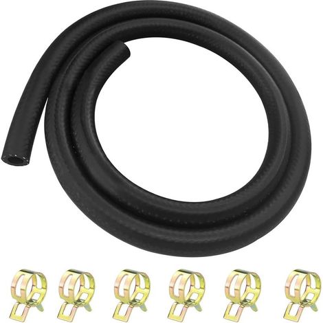 Tuyau De Carburant - 6 mm - 1 M - Caoutchouc NBR Renforcé - Pour Moteurs, Moto, Voiture, Scooter, Camion - Kit Avec 6 Colliers De Serrage (1/5)