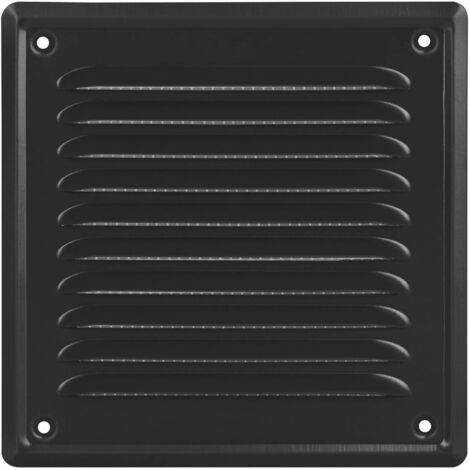 Black exterior ventilation grilles 15 x 15 cm with mosquito net, wall mounting and mesh (1/4)