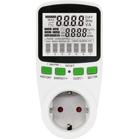 Compteur d'énergie numérique LCD UE, wattmètre, moniteur de puissance électrique kWh (blanc)-AquaForge (1/5)