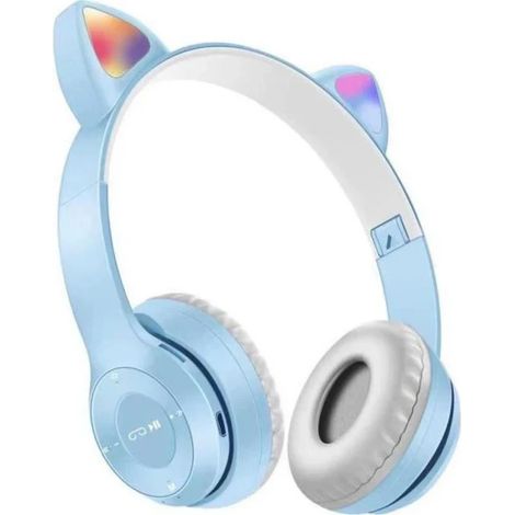 Casque pliable sans fil Bluetooth 5.0 avec oreilles de chat lumineuses et originales P47 - Bleu (1/5)