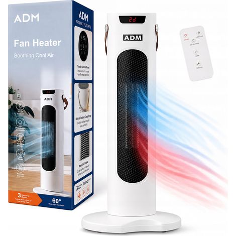 Calefactor cerámico con ventilador, 1500 W, PTC, LED, control remoto, oscilación, 2 en 1. (1/4)