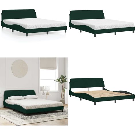 Bett mit Matratze "Dover" Dunkelgrün 160x200 cm Samt - Samtbett - Matratze mit Schaumstoff (1/5)