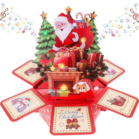 Cartes de Noël pop-up 3D - Amusantes - Avec musique et lumières - Les plus beaux vœux de Noël (1/5)