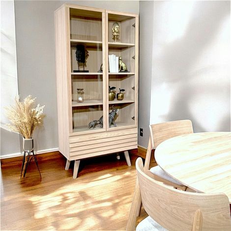 Bibliothèque vitrine en bois de chêne blanc COLOGNE (1/5)