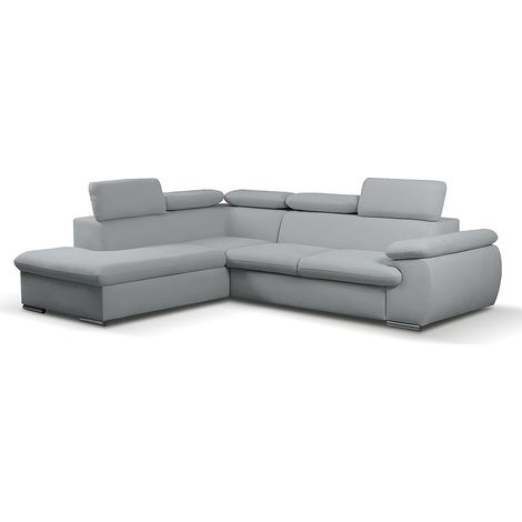 Divano letto angolare con contenitore in tessuto Grigio - Angolo a sinistra - FABIEN (1/4)