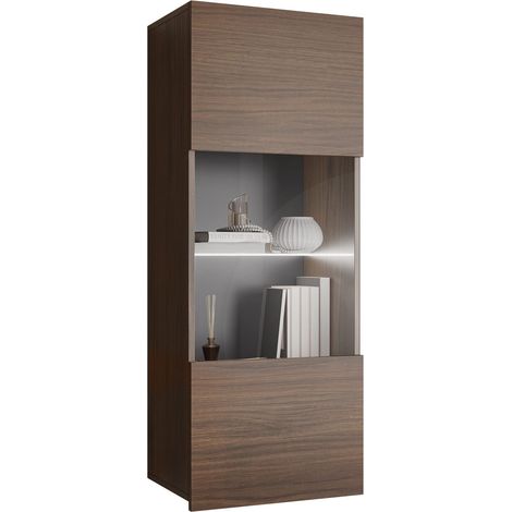 Armario de pared Remus I, Nogal, 117x45cm, Número de puertas: 132cm, Aglomerado laminado, Vidrio templado, LED
