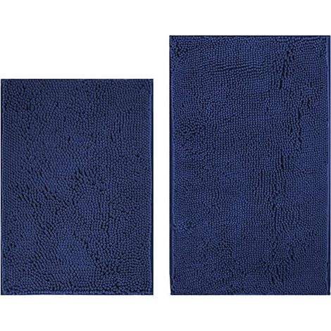 Ensemble de 2 tapis de bain Feivea en chenille moelleuse, antidérapants, lavables, extra doux et absorbants, pour salle de bain, baignoire et intérieur, 61 x 43 cm + 81 x 51 cm, bleu marine (1/5)