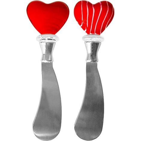 Lot de 2 Couteaux à Beurre Tartineurs en Acier Inoxydable avec Motif Cœur Rouge - PANGIVO (1/3)