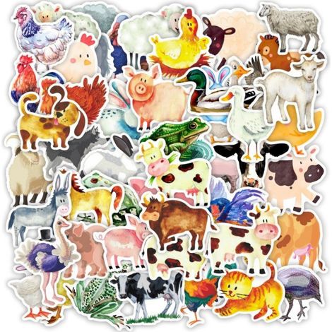 Autocollant Ferme - 50 Autocollants Animaux Agricoles Imperméables - 5 à 7 cm - Pour Vélo Casque Ordinateur Portable Skateboard - Lot (1/5)