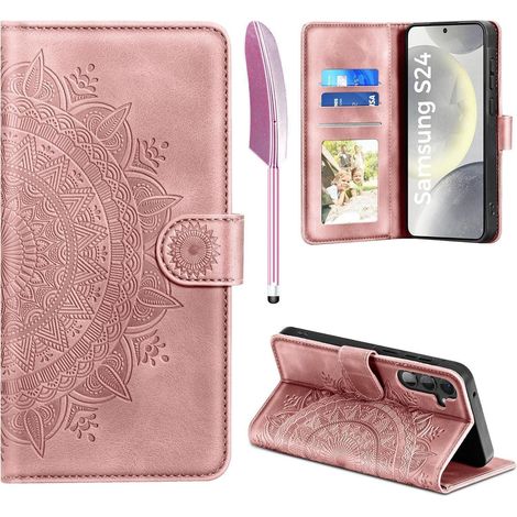 Coque portefeuille en cuir pour Samsung Galaxy S24 5G, avec porte-cartes et fonction support, rose (1/5)