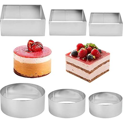 QINERSAW Lot de 6 anneaux à dessert en acier inoxydable - Mini anneaux à gâteau - Ronds en mousse - Moule à gâteau - Moule à tartelette - Diamètre : 6/8/10 cm (1/5)