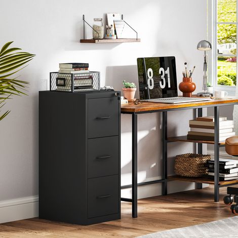 Classeur en acier noir 3 tiroirs, barre ajustable, 36,5x46,2x99 cm, meuble de bureau pour classement de dossiers (1/5)