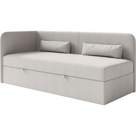 Selsey Calmmo – Jugendbett 90x200 mit Bettkasten, Chenille-Bezug, Kopfteil links, Hellgrau