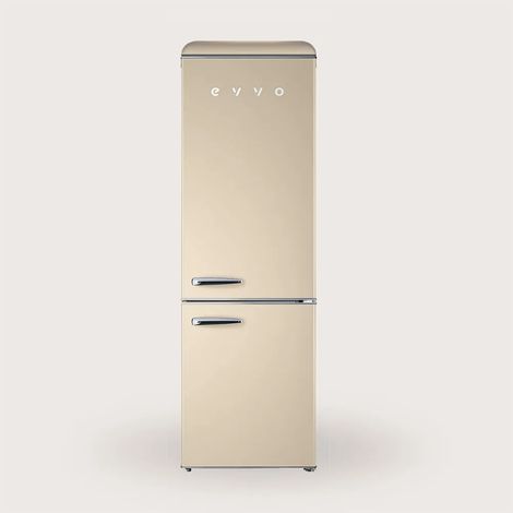 EVVO Frigorífico combi F55 Retro Beige, 216 L + 84 L, diseño vintage, Crisper Zone, Turbo Fan, silencioso