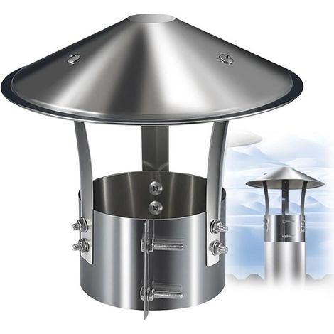 Chapeau de Cheminée, Couvercle de Cheminée, Acier Inoxydable Chapeau Conduit de Fumée, Chapeau de Pluie pour échappement Cheminee Ou Fumisterie Poele Exterieur Tubage(90mm/3.5 in) (1/4)