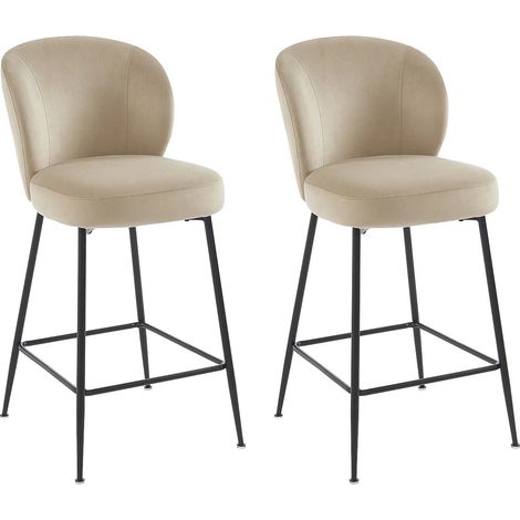 Sgabello da bar in Velluto e Metallo Nero Beige - Lotto di 2 - POLPONA (1/5)