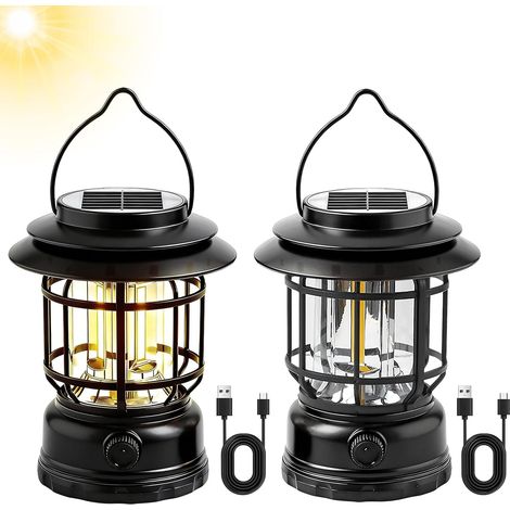 Lot De 2 Lampe Camping De Style Rétro: Lanterne Solaire De Camping, à Intensité Variable, Imperméables, Portable, Lanterne Campings Pour L'exploration, Le Campings, La Pêche, Les Urgences (1/5)