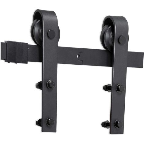 Jiubiaz Sistema para puerta corredera de 200 cm, diseño rectangular, para paredes de madera y hormigón, acero al carbono negro (1/5)