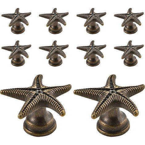 10 boutons de meuble vintage, boutons décoratifs, boutons de tiroir, boutons de commode, boutons à un trou (étoile de mer) (1/4)