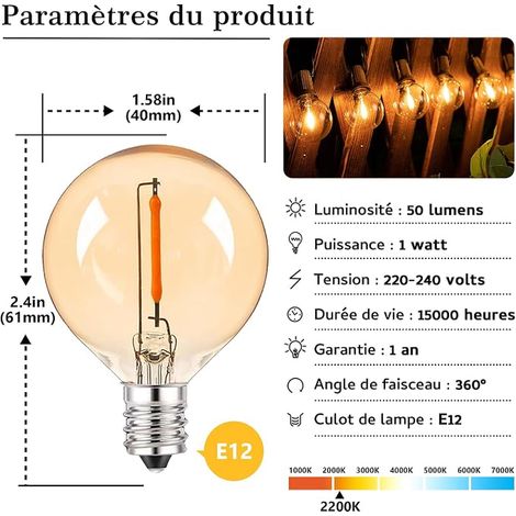 E12 LED Bulbs Replacement Globe G40 Garland Guinguette 220 V (1/3)