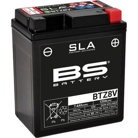 Batterie BS BTZ8V (FA) (YTZ8V) 12V 7AH 113X70X130 Sans entretien - à électrolyte liquide (120A) (8)