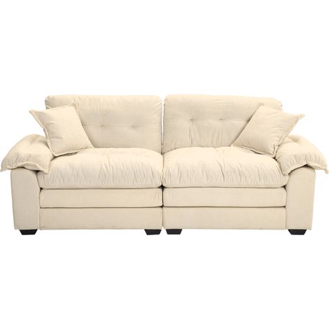 Canapé 2 places en tissu beige avec assise profonde, mousse à mémoire de forme, ressorts ensachés et 2 coussins pour salon compact et bureau  CHICFURN (1/5)