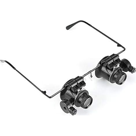 Lunettes Loupe avec 2 Lumières LED, 20X Loupe Grossissante Lunettes de bijoutier à Verre loupe Réglable pour Réparation de Montres, Bijoux, Timbres, Pièces de Monnaie, évaluation (1/5)