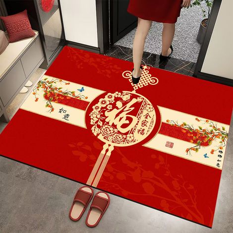 Rote Fußmatte für Neujahr, Willkommensmatte, Glücksbringer, für Zuhause, Party-Stil, 12 Stück, 80 x 120 cm