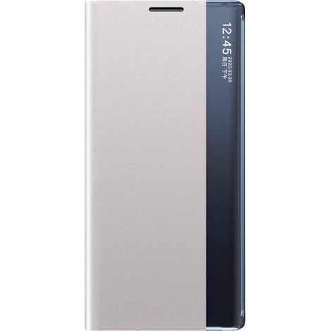 Coque pour Samsung Galaxy S21 5G, Prime Étui Housse à Cuir PU Rabat avec Clear Afficher Fenêtre, Flip Smart View Case Cover avec Support Pliable, Argent (1/5)