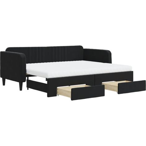 Maison Exclusive - Lit de jour avec gigogne et tiroirs noir 90x200 cm velours