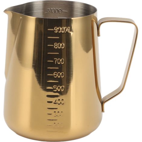 Pichet à mousser le lait à double graduation en acier inoxydable 304, 900 ml, doré, idéal pour le latte art. (1/5)